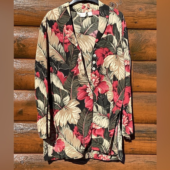 ⚜️ Dana Buchman Long Floral Silk Tunic  Blazer  SZ 8 - Picture 1 of 16